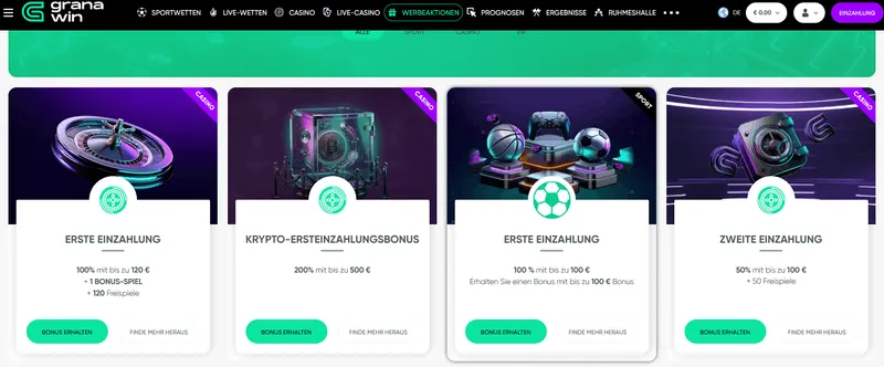 Granawin Casino bonus and free spins screenshot