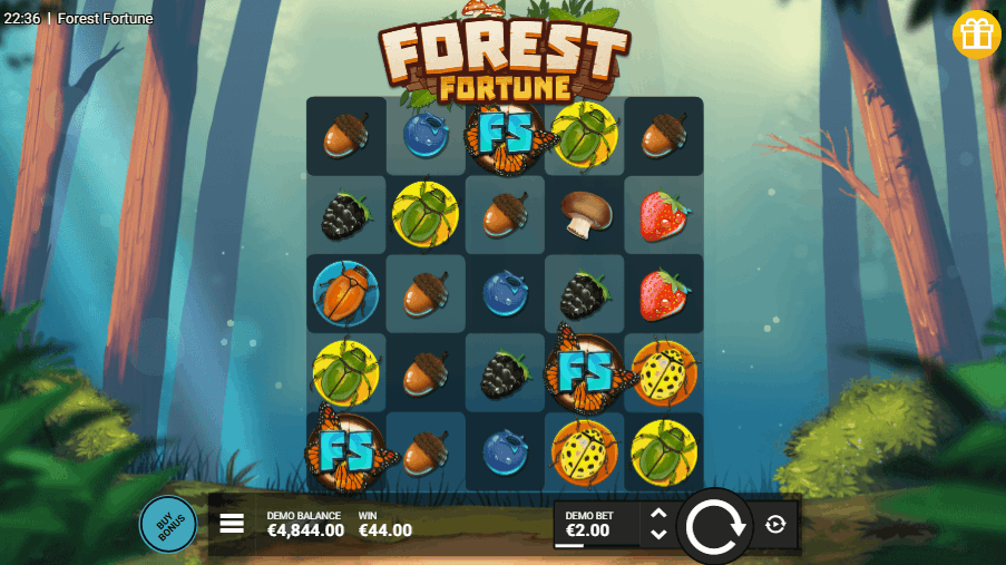 Forest Fortune gameplay — 5×5 cluster slot van Hacksaw Gaming